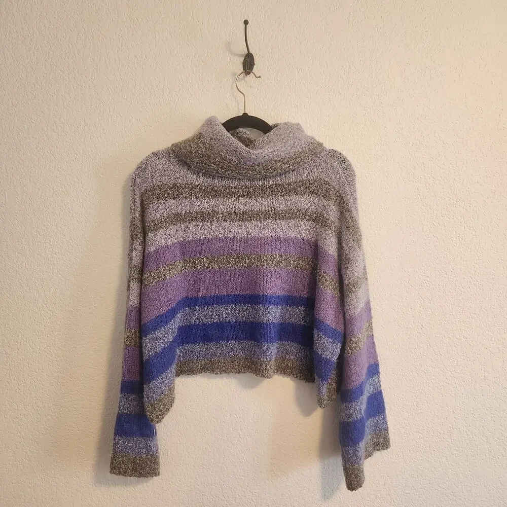 Sincerely Jules Women's‎ Small Oversized Gray/Purple/Blue Striped Sweater New